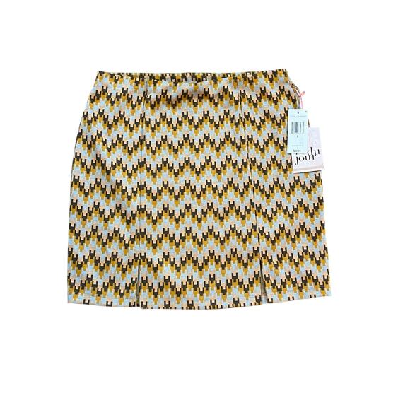Belle Du Jour Knit Mini Skirt Womens Size Large Geometric Chocolate Yellow Gray - Picture 1 of 5